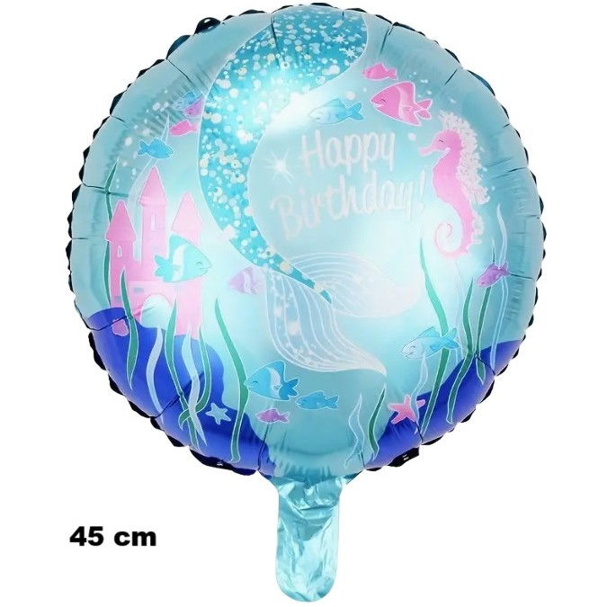 Balon din Folie Metalizata, Flippy, Mini Figurina Rotunda, Model Caluti de Mare, Happy Birthday, Tematica Aniversare, 45 cm, Ambalaj Individual, Pai Inclus, Umflare cu Aer sau Heliu, Multicolor [3]