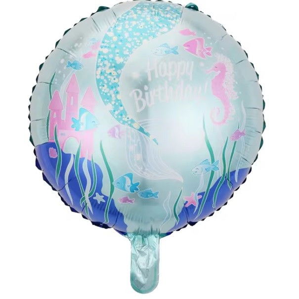 Balon din Folie Metalizata, Flippy, Mini Figurina Rotunda, Model Caluti de Mare, Happy Birthday, Tematica Aniversare, 45 cm, Ambalaj Individual, Pai Inclus, Umflare cu Aer sau Heliu, Multicolor [2]