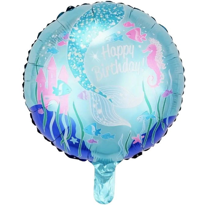 Balon din Folie Metalizata, Flippy, Mini Figurina Rotunda, Model Caluti de Mare, Happy Birthday, Tematica Aniversare, 45 cm, Ambalaj Individual, Pai Inclus, Umflare cu Aer sau Heliu, Multicolor [1]