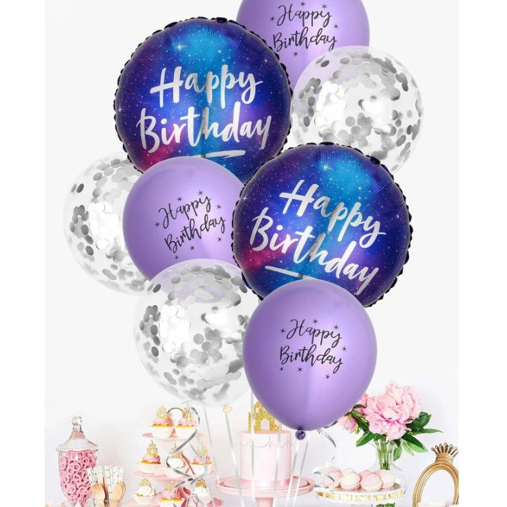 Balon din Folie Metalizata, Flippy, Mini Figurina Rotunda, Model Cer Instelat, Happy Birthday, Tematica Aniversare, 45 cm, Ambalaj Individual, Pai Inclus, Umflare cu Aer sau Heliu, Multicolor [4]