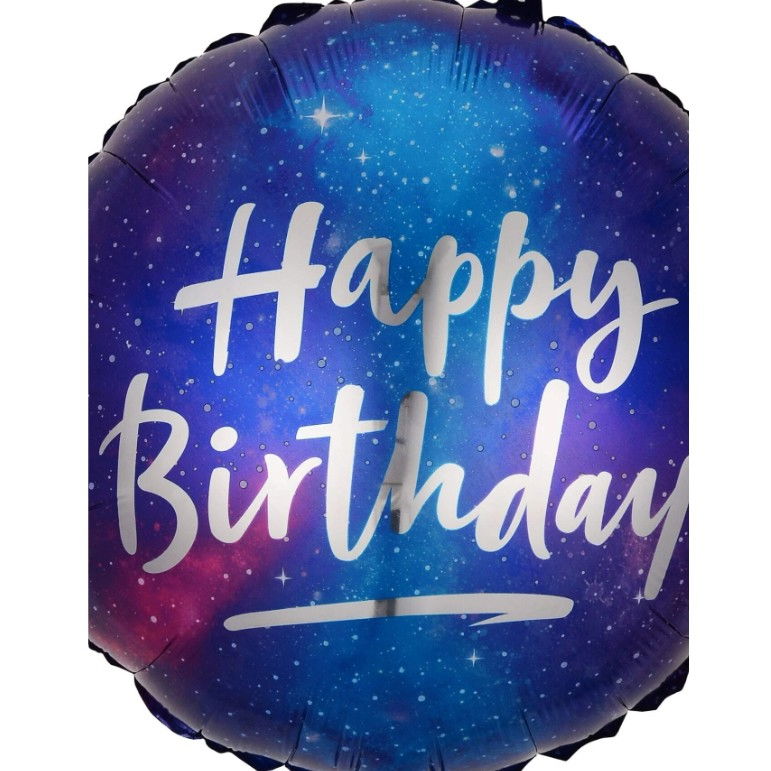 Balon din Folie Metalizata, Flippy, Mini Figurina Rotunda, Model Cer Instelat, Happy Birthday, Tematica Aniversare, 45 cm, Ambalaj Individual, Pai Inclus, Umflare cu Aer sau Heliu, Multicolor [5]