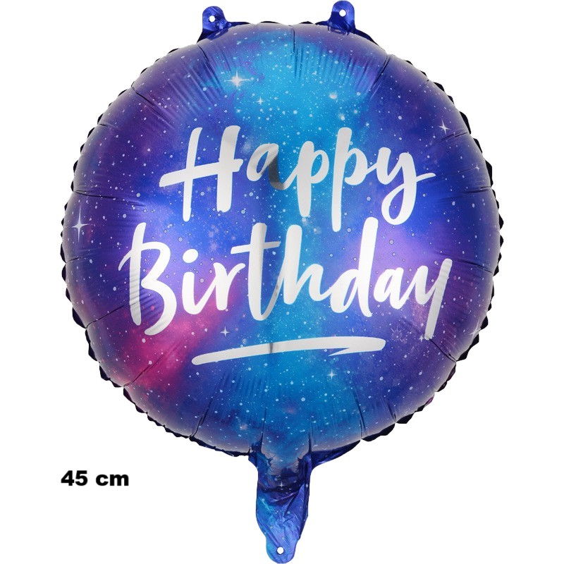 Balon din Folie Metalizata, Flippy, Mini Figurina Rotunda, Model Cer Instelat, Happy Birthday, Tematica Aniversare, 45 cm, Ambalaj Individual, Pai Inclus, Umflare cu Aer sau Heliu, Multicolor [6]