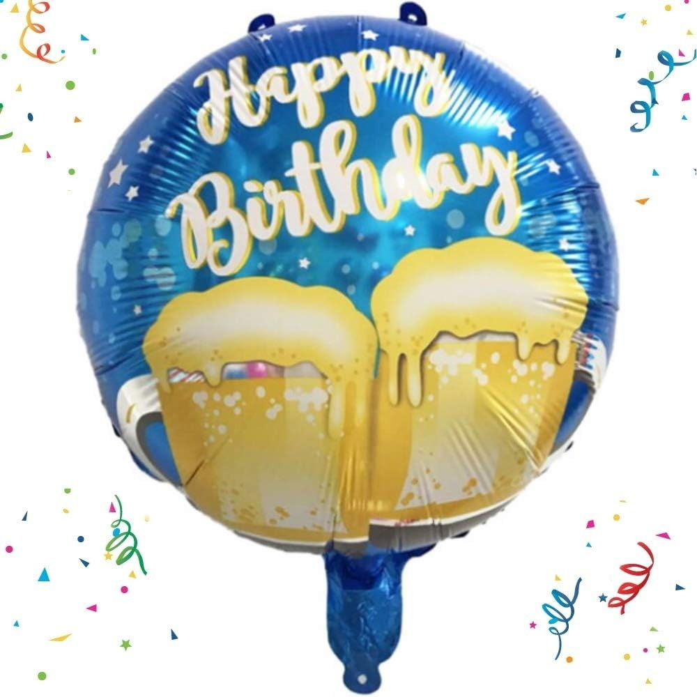 Balon din Folie Metalizata, Flippy, Mini Figurina Rotunda, Model Halbe de Bere, Happy Birthday, Tematica Aniversare, 45 cm, Ambalaj Individual, Pai Inclus, Umflare cu Aer sau Heliu, Albastru [3]