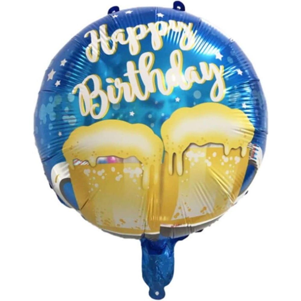 Balon din Folie Metalizata, Flippy, Mini Figurina Rotunda, Model Halbe de Bere, Happy Birthday, Tematica Aniversare, 45 cm, Ambalaj Individual, Pai Inclus, Umflare cu Aer sau Heliu, Albastru [5]