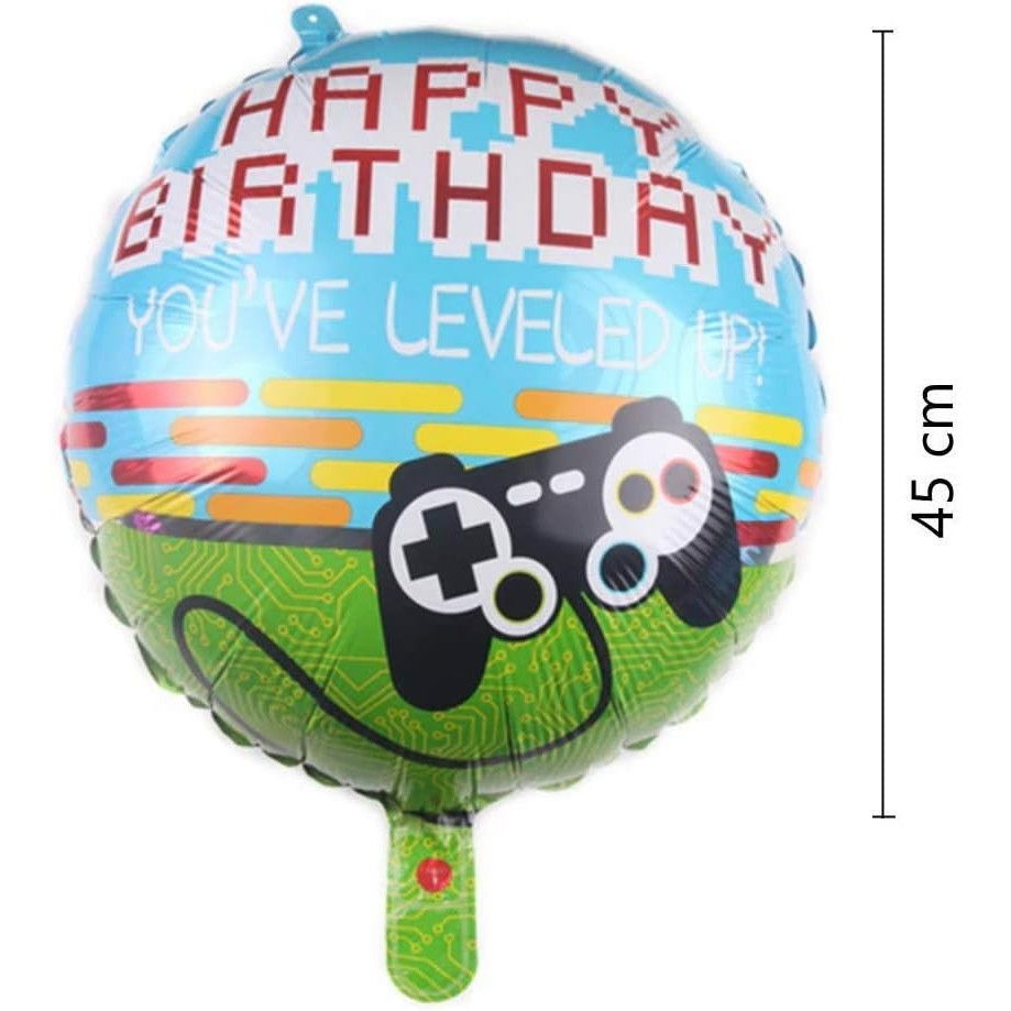 Balon din Folie Metalizata, Flippy, Mini Figurina Rotunda, Model Happy Birthday Gamer, Tema Aniversare, 45 cm, Ambalaj Individual, Pai inclus, Umflare cu Aer sau Heliu, Albastru [3]