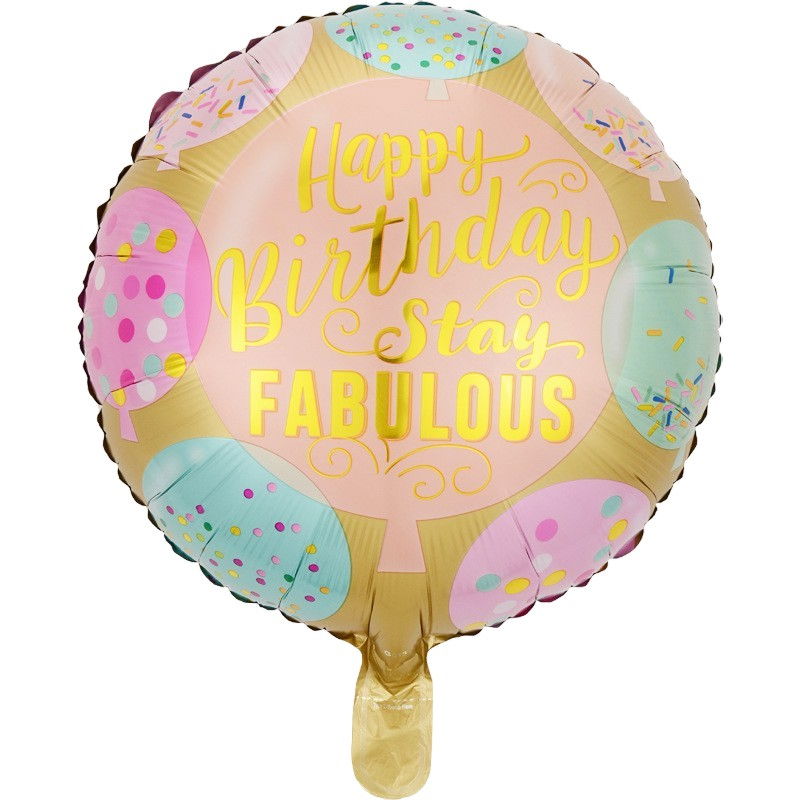 Balon din Folie Metalizata, Flippy, Mini Figurina Rotunda, Model Happy Birthday Stay Fabulous, Tematica Aniversare, 45 cm, Ambalaj Individual, Pai Inclus, Umflare cu Aer sau Heliu, Multicolor [3]