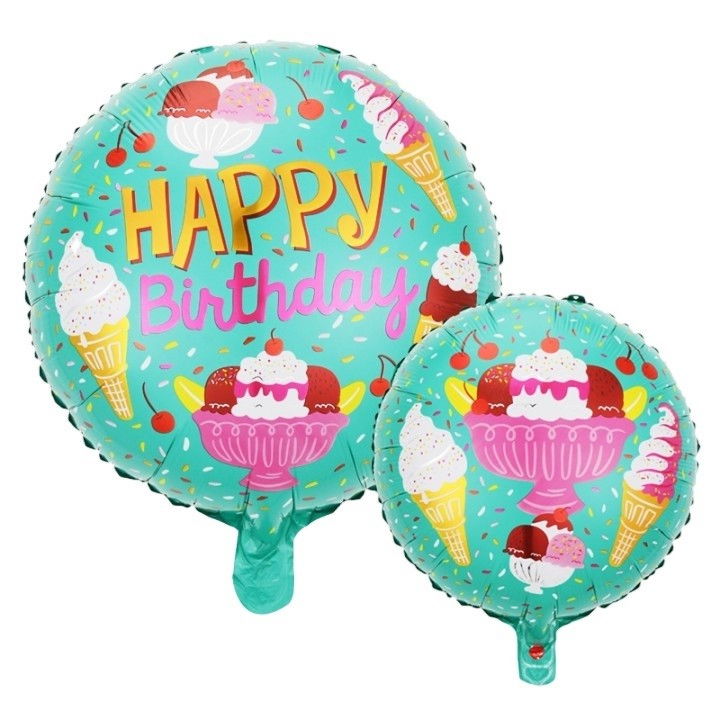 Balon din Folie Metalizata, Flippy, Mini Figurina Rotunda, Model Inghetata, Happy Birthday, Tematica Aniversare, 45 cm, Ambalaj Individual, Pai Inclus, Umflare cu Aer sau Heliu, Verde [2]