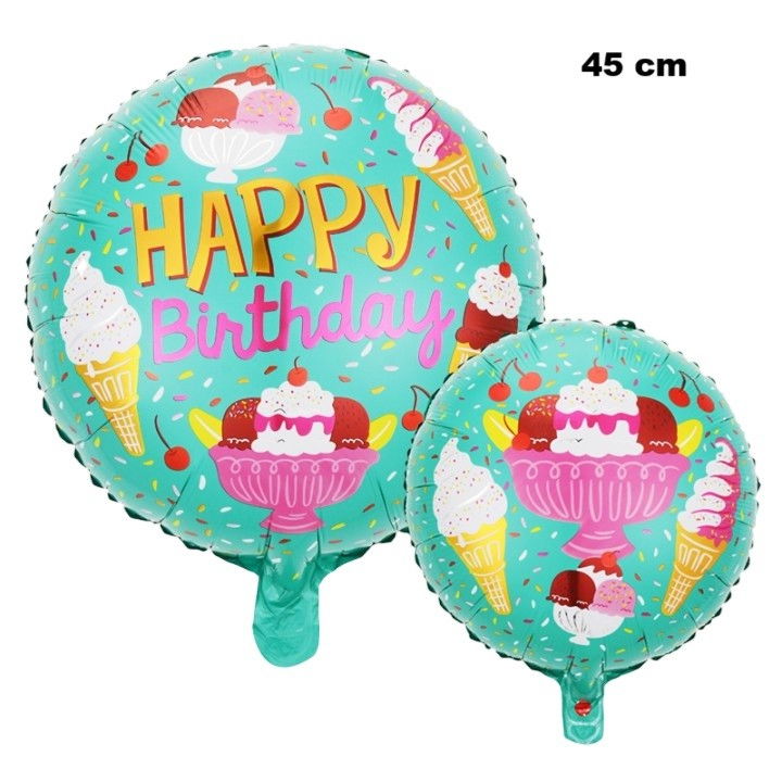 Balon din Folie Metalizata, Flippy, Mini Figurina Rotunda, Model Inghetata, Happy Birthday, Tematica Aniversare, 45 cm, Ambalaj Individual, Pai Inclus, Umflare cu Aer sau Heliu, Verde [3]