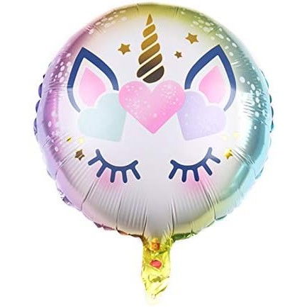 Balon din Folie Metalizata, Flippy, Mini Figurina Rotunda, Model Unicorn, Happy Birthday, Tematica Aniversare, 45 cm, Ambalaj Individual, Pai Inclus, Umflare cu Aer sau Heliu, Multicolor [2]