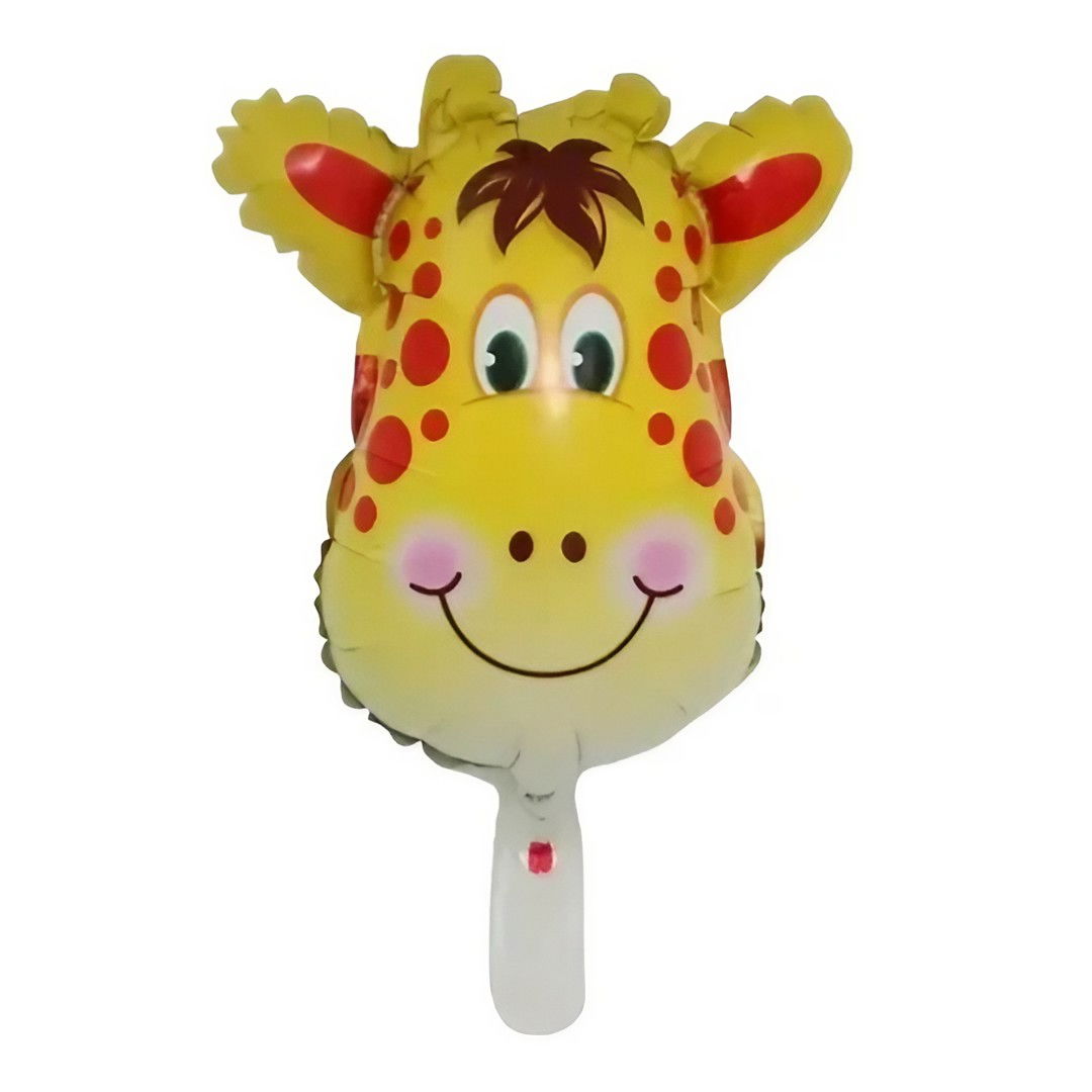 Balon din Folie Metalizata, Flippy, Mini Figurine Animalute, Model Girafa, Tematica Aniversare, 32x45 cm, Ambalaj Individual, Pai Inclus, Umflare cu Aer sau Heliu, Multicolor [1]