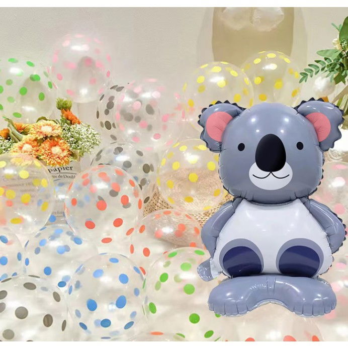 Balon din Folie Metalizata, Flippy, Mini Figurine Animalute, Model Koala, Tematica Aniversare, 38x58 cm, Ambalaj Individual, Pai Inclus, Umflare cu Aer sau Heliu, Multicolor [5]