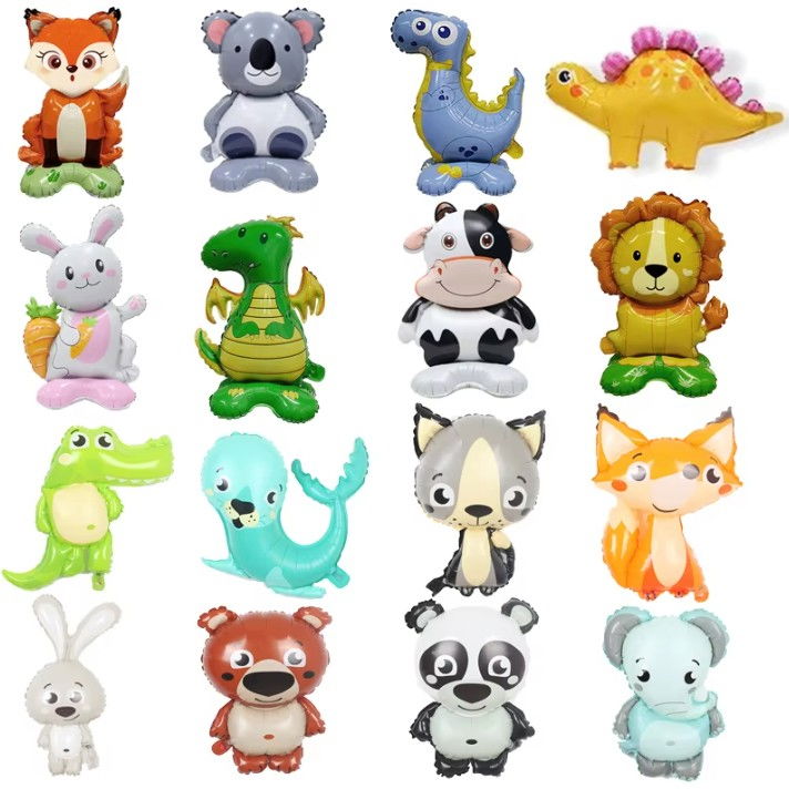 Balon din Folie Metalizata, Flippy, Mini Figurine Animalute, Model Koala, Tematica Aniversare, 38x58 cm, Ambalaj Individual, Pai Inclus, Umflare cu Aer sau Heliu, Multicolor [7]