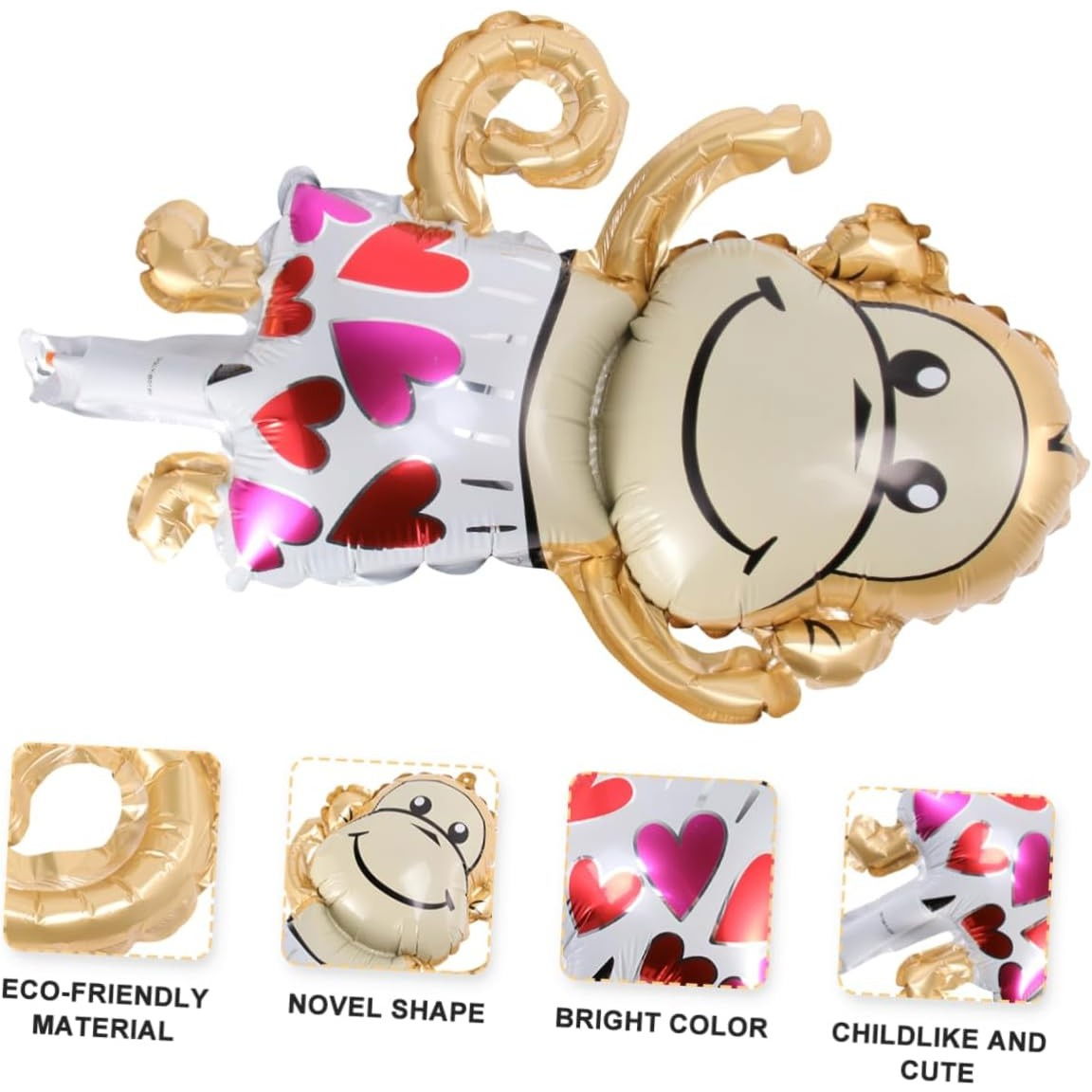Balon din Folie Metalizata, Flippy, Mini Figurine Animalute, Model Maimutica, Tematica Aniversare, 45x28 cm, Ambalaj Individual, Pai Inclus, Umflare cu Aer sau Heliu, Multicolor [2]