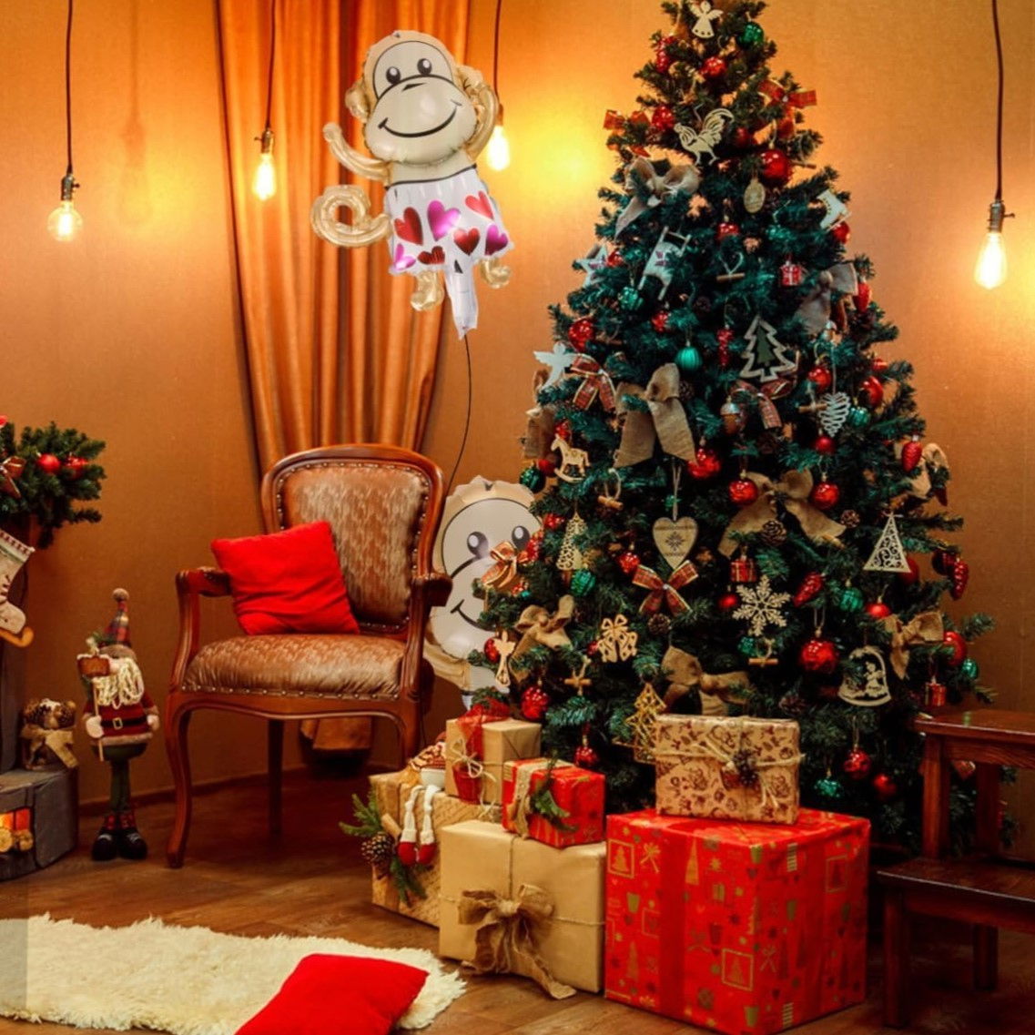 Balon din Folie Metalizata, Flippy, Mini Figurine Animalute, Model Maimutica, Tematica Aniversare, 45x28 cm, Ambalaj Individual, Pai Inclus, Umflare cu Aer sau Heliu, Multicolor [9]