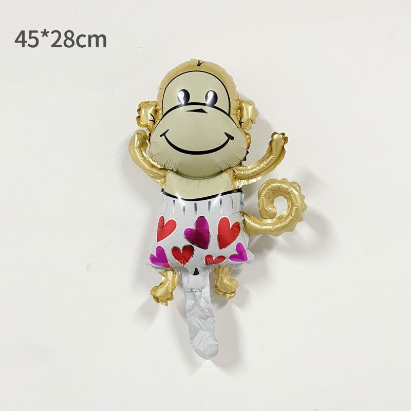 Balon din Folie Metalizata, Flippy, Mini Figurine Animalute, Model Maimutica, Tematica Aniversare, 45x28 cm, Ambalaj Individual, Pai Inclus, Umflare cu Aer sau Heliu, Multicolor [6]