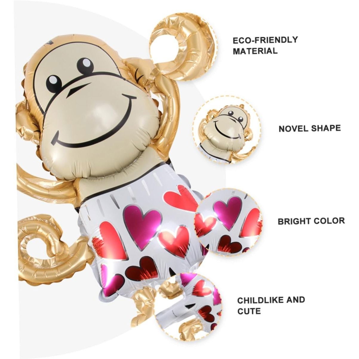 Balon din Folie Metalizata, Flippy, Mini Figurine Animalute, Model Maimutica, Tematica Aniversare, 45x28 cm, Ambalaj Individual, Pai Inclus, Umflare cu Aer sau Heliu, Multicolor [3]