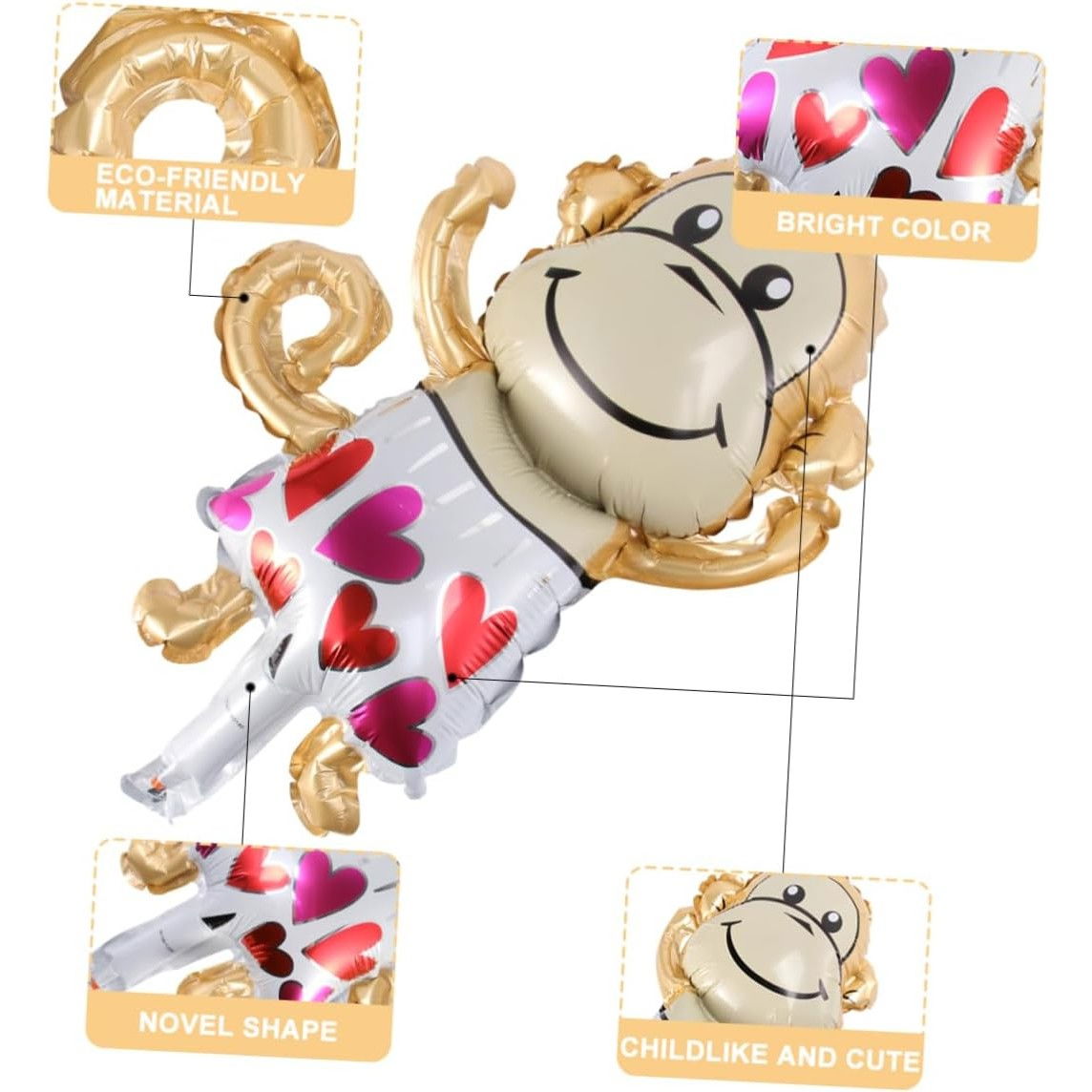 Balon din Folie Metalizata, Flippy, Mini Figurine Animalute, Model Maimutica, Tematica Aniversare, 45x28 cm, Ambalaj Individual, Pai Inclus, Umflare cu Aer sau Heliu, Multicolor [4]