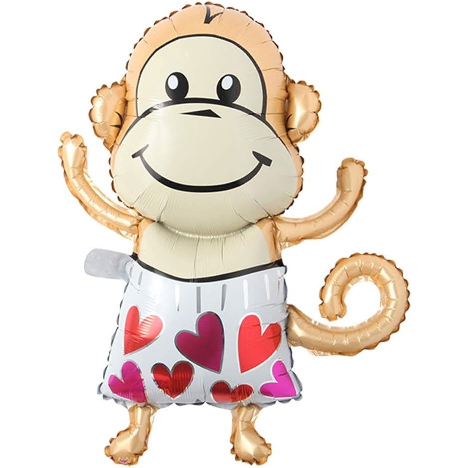 Balon din Folie Metalizata, Flippy, Mini Figurine Animalute, Model Maimutica, Tematica Aniversare, 45x28 cm, Ambalaj Individual, Pai Inclus, Umflare cu Aer sau Heliu, Multicolor [1]