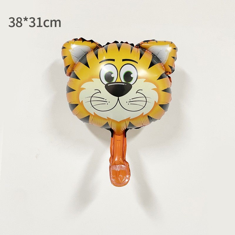 Balon din Folie Metalizata, Flippy, Mini Figurine Animalute, Model Tigru, Tematica Aniversare, 38x31 cm, Ambalaj Individual, Pai Inclus, Umflare cu Aer sau Heliu, Multicolor [3]