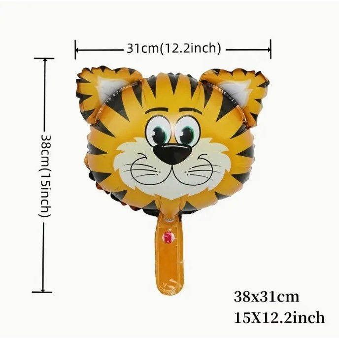Balon din Folie Metalizata, Flippy, Mini Figurine Animalute, Model Tigru, Tematica Aniversare, 38x31 cm, Ambalaj Individual, Pai Inclus, Umflare cu Aer sau Heliu, Multicolor [9]