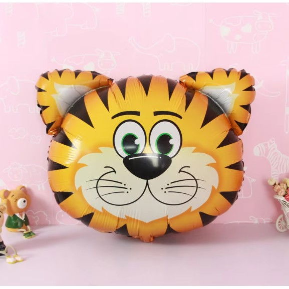 Balon din Folie Metalizata, Flippy, Mini Figurine Animalute, Model Tigru, Tematica Aniversare, 38x31 cm, Ambalaj Individual, Pai Inclus, Umflare cu Aer sau Heliu, Multicolor [10]