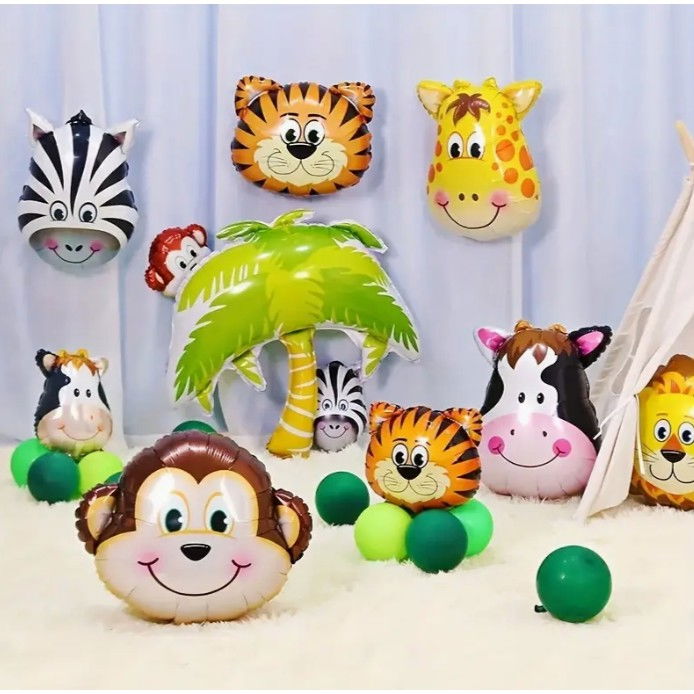 Balon din Folie Metalizata, Flippy, Mini Figurine Animalute, Model Tigru, Tematica Aniversare, 38x31 cm, Ambalaj Individual, Pai Inclus, Umflare cu Aer sau Heliu, Multicolor [7]