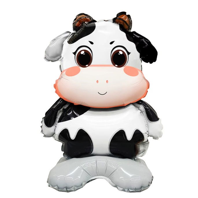 Balon din Folie Metalizata, Flippy, Mini Figurine Animalute, Model Vacuta, Tematica Aniversare, 38x58 cm, Ambalaj Individual, Pai Inclus, Umflare cu Aer sau Heliu, Multicolor [1]