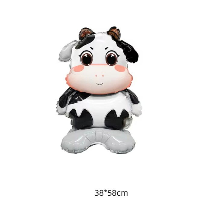 Balon din Folie Metalizata, Flippy, Mini Figurine Animalute, Model Vacuta, Tematica Aniversare, 38x58 cm, Ambalaj Individual, Pai Inclus, Umflare cu Aer sau Heliu, Multicolor [7]