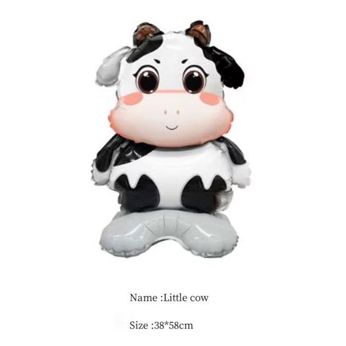 Balon din Folie Metalizata, Flippy, Mini Figurine Animalute, Model Vacuta, Tematica Aniversare, 38x58 cm, Ambalaj Individual, Pai Inclus, Umflare cu Aer sau Heliu, Multicolor [3]