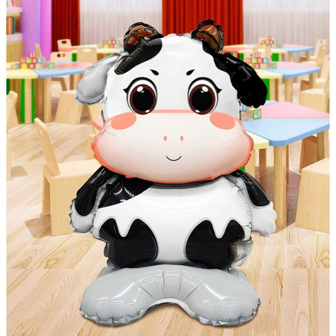 Balon din Folie Metalizata, Flippy, Mini Figurine Animalute, Model Vacuta, Tematica Aniversare, 38x58 cm, Ambalaj Individual, Pai Inclus, Umflare cu Aer sau Heliu, Multicolor [5]