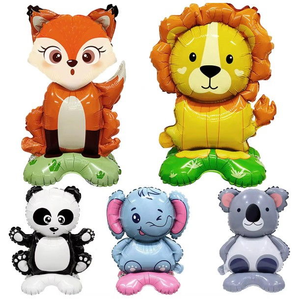 Balon din Folie Metalizata, Flippy, Mini Figurine Animalute, Model Vulpe, Tematica Aniversare, 35x61 cm, Ambalaj Individual, Pai Inclus, Umflare cu Aer sau Heliu, Multicolor [3]