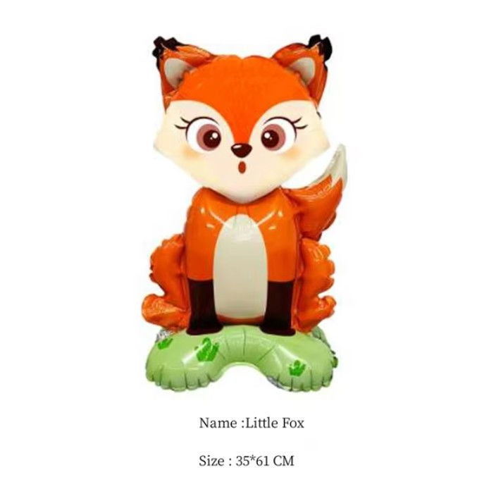 Balon din Folie Metalizata, Flippy, Mini Figurine Animalute, Model Vulpe, Tematica Aniversare, 35x61 cm, Ambalaj Individual, Pai Inclus, Umflare cu Aer sau Heliu, Multicolor [7]