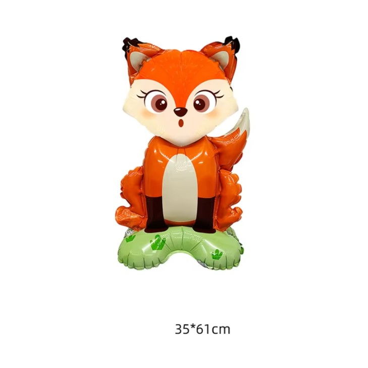 Balon din Folie Metalizata, Flippy, Mini Figurine Animalute, Model Vulpe, Tematica Aniversare, 35x61 cm, Ambalaj Individual, Pai Inclus, Umflare cu Aer sau Heliu, Multicolor [6]