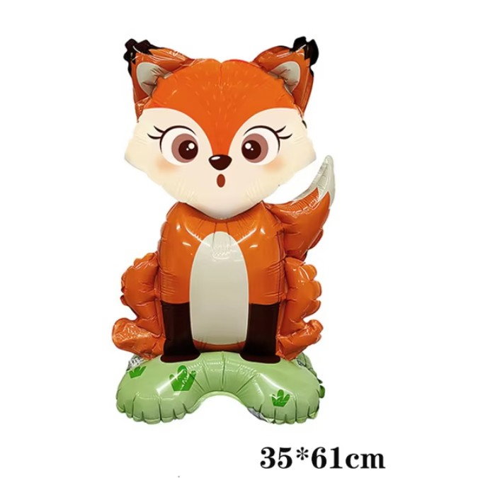 Balon din Folie Metalizata, Flippy, Mini Figurine Animalute, Model Vulpe, Tematica Aniversare, 35x61 cm, Ambalaj Individual, Pai Inclus, Umflare cu Aer sau Heliu, Multicolor [8]