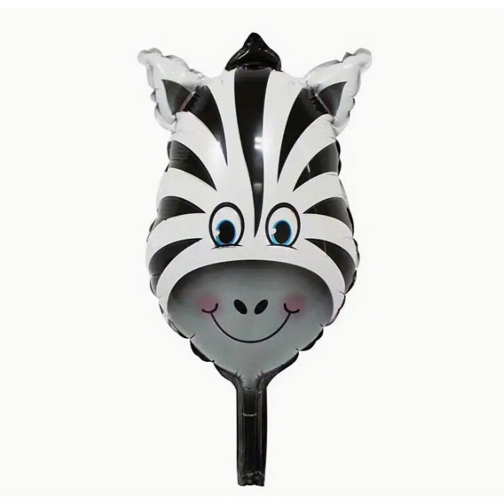 Balon din Folie Metalizata, Flippy, Mini Figurine Animalute, Model Zebra, Tematica Aniversare, 25x45 cm, Ambalaj Individual, Pai Inclus, Umflare cu Aer sau Heliu, Multicolor [4]