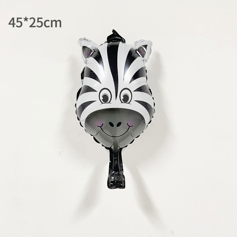 Balon din Folie Metalizata, Flippy, Mini Figurine Animalute, Model Zebra, Tematica Aniversare, 25x45 cm, Ambalaj Individual, Pai Inclus, Umflare cu Aer sau Heliu, Multicolor [5]
