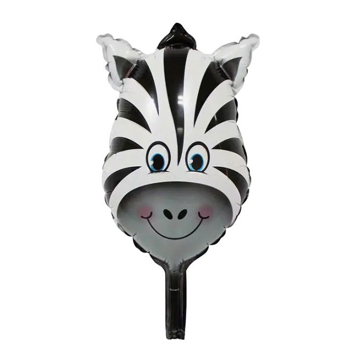 Balon din Folie Metalizata, Flippy, Mini Figurine Animalute, Model Zebra, Tematica Aniversare, 25x45 cm, Ambalaj Individual, Pai Inclus, Umflare cu Aer sau Heliu, Multicolor [1]
