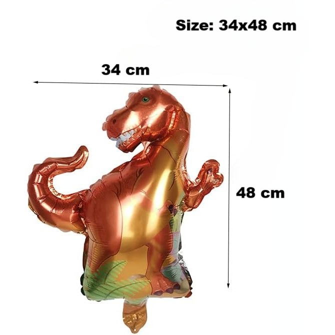 Balon din Folie Metalizata, Flippy, Mini Figurine Dinozauri, Model T-Rex, Tematica Aniversare, 48x34 cm, Ambalaj Individual, Pai Inclus, Umflare cu Aer sau Heliu, Multicolor [3]