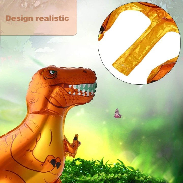 Balon din Folie Metalizata, Flippy, Mini Figurine Dinozauri, Model T-Rex, Tematica Aniversare, 48x34 cm, Ambalaj Individual, Pai Inclus, Umflare cu Aer sau Heliu, Multicolor [4]