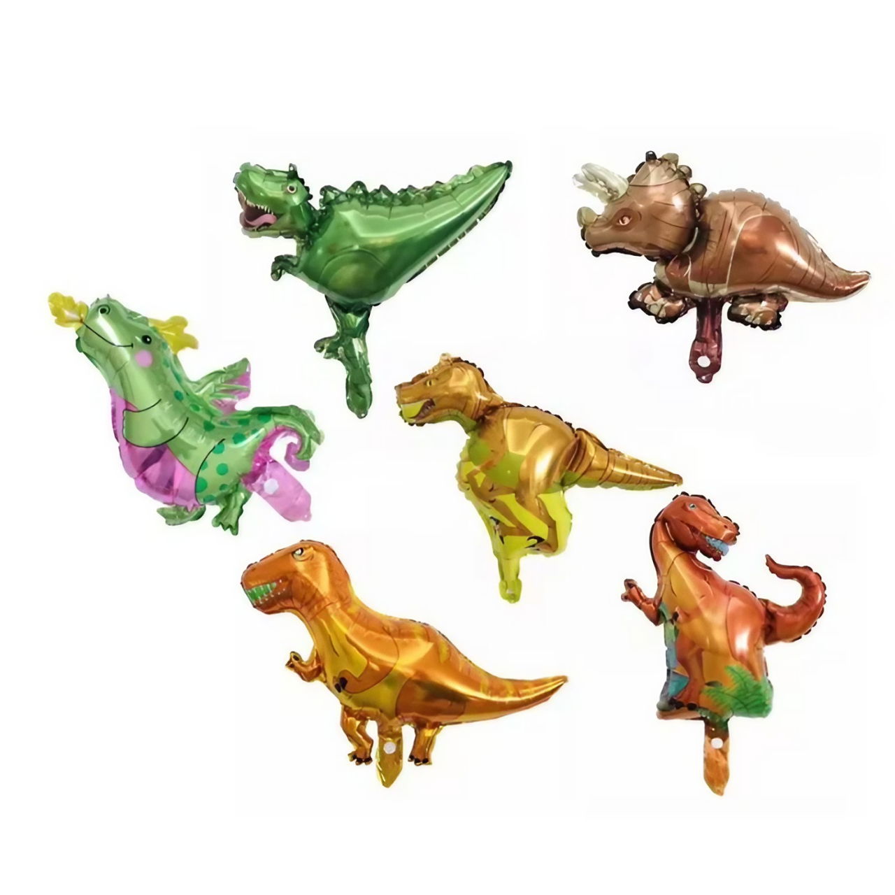 Balon din Folie Metalizata, Flippy, Mini Figurine Dinozauri, Model Triceratops, Tematica Aniversare, 47x32 cm, Ambalaj Individual, Pai Inclus, Umflare cu Aer sau Heliu, Multicolor [5]