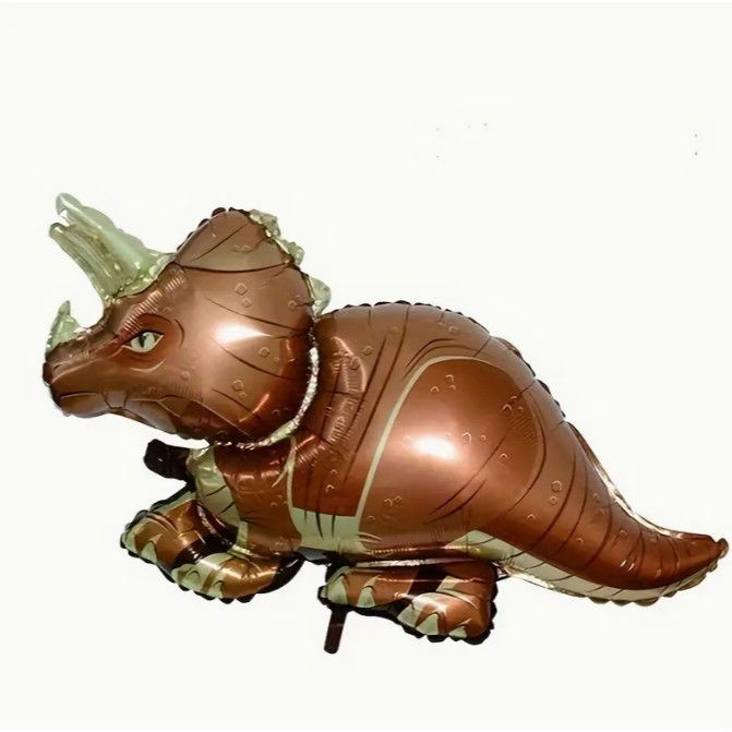Balon din Folie Metalizata, Flippy, Mini Figurine Dinozauri, Model Triceratops, Tematica Aniversare, 47x32 cm, Ambalaj Individual, Pai Inclus, Umflare cu Aer sau Heliu, Multicolor [4]