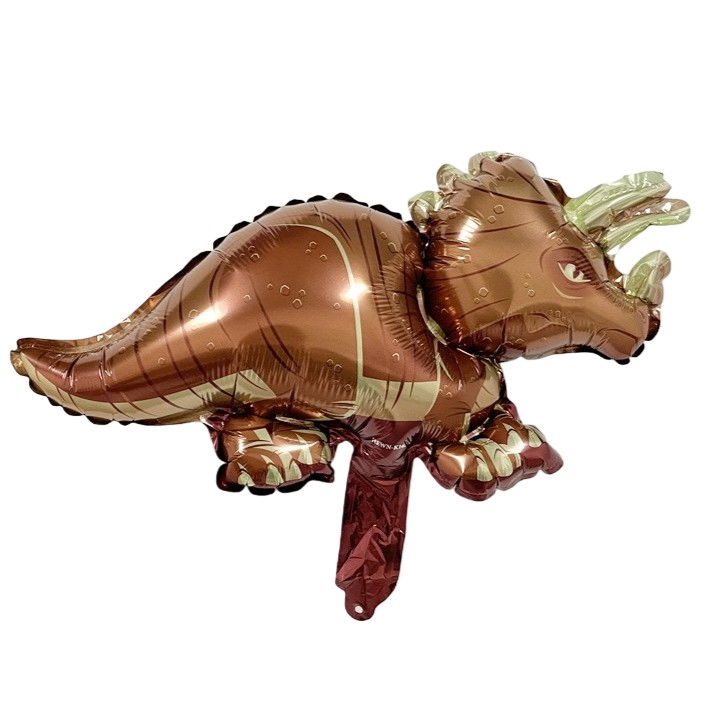 Balon din Folie Metalizata, Flippy, Mini Figurine Dinozauri, Model Triceratops, Tematica Aniversare, 47x32 cm, Ambalaj Individual, Pai Inclus, Umflare cu Aer sau Heliu, Multicolor [1]