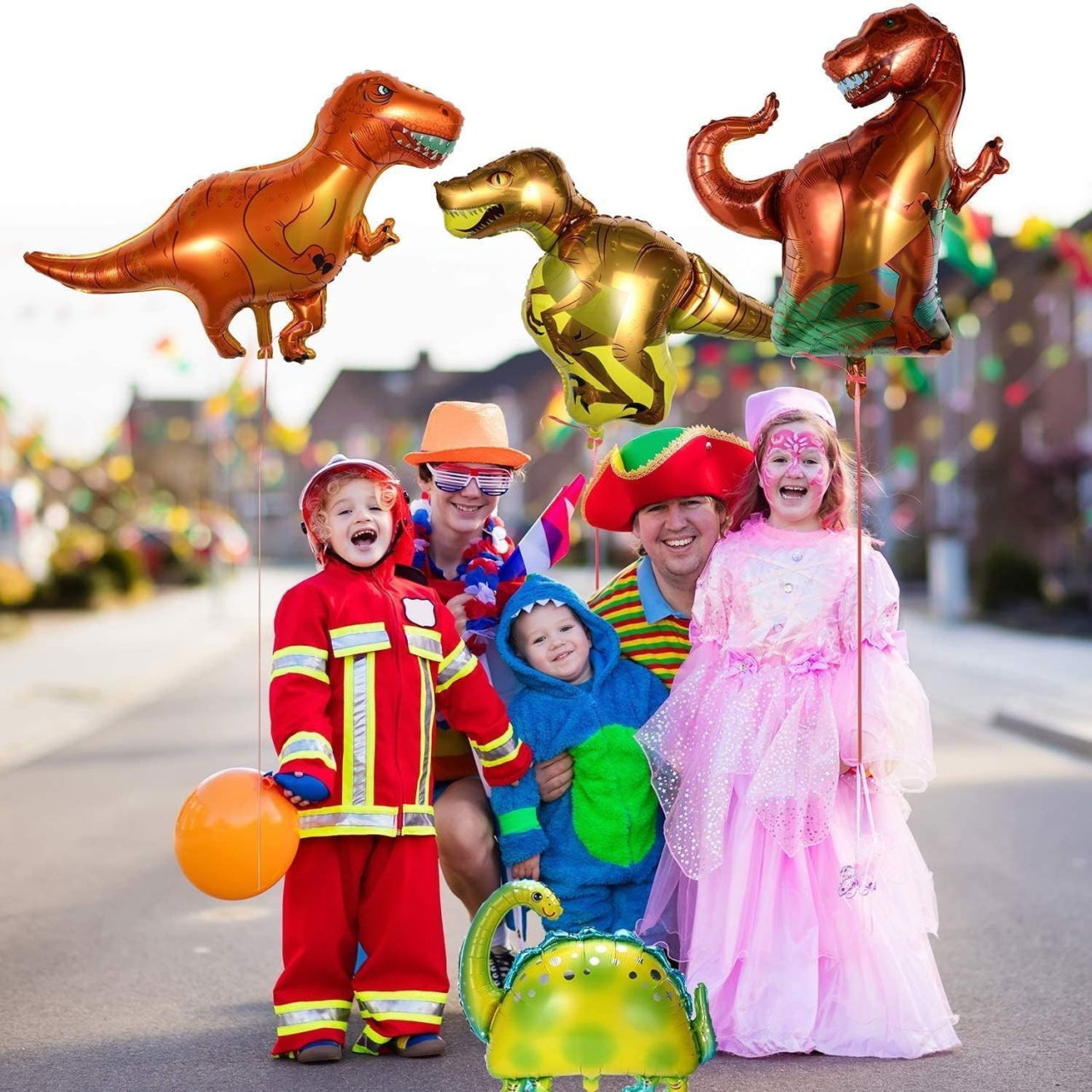 Balon din Folie Metalizata, Flippy, Mini Figurine Dinozauri, Model Velociraptor, Tematica Aniversare, 48x43 cm, Ambalaj Individual, Pai Inclus, Umflare cu Aer sau Heliu, Multicolor [5]