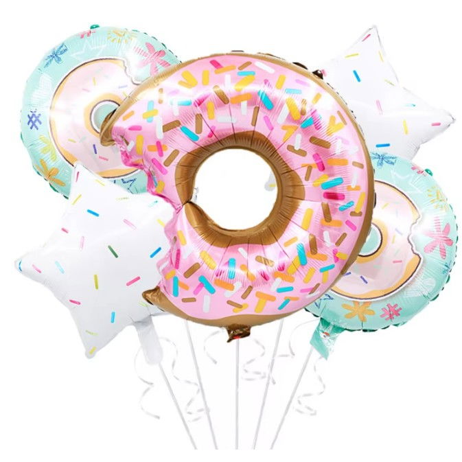 Balon din Folie Metalizata, Flippy, Mini Figurine Dulciuri, Model Gogoasa Muscata, Tematica Aniversare, 45x25 cm, Ambalaj Individual, Pai Inclus, Umflare cu Aer sau Heliu, Multicolor [5]