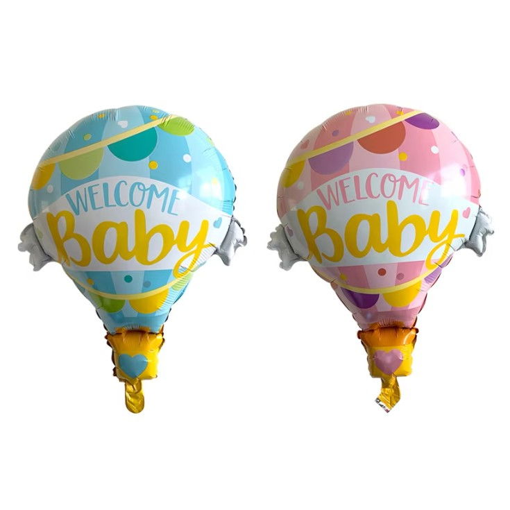 Balon din Folie Metalizata, Flippy, Mini Figurine, Model Balon cu Aer Cald Baietel, Tematica Welcome Baby, 80x62 cm, Ambalaj Individual, Pai Inclus, Umflare cu Aer sau Heliu, Albastru [3]