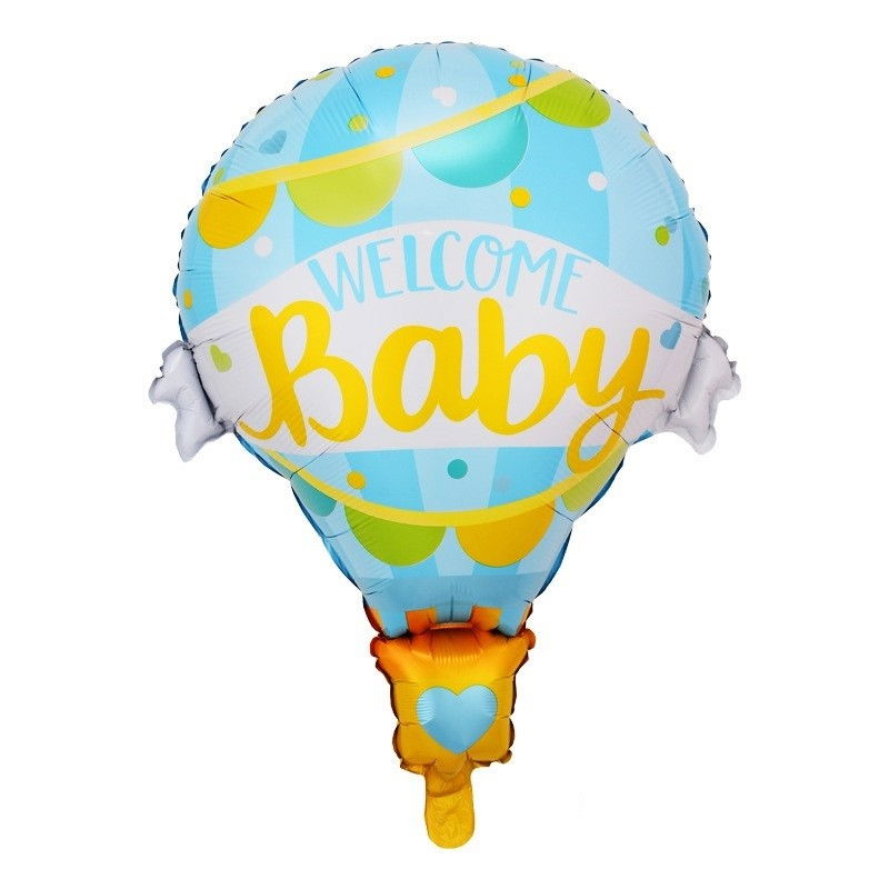 Balon din Folie Metalizata, Flippy, Mini Figurine, Model Balon cu Aer Cald Baietel, Tematica Welcome Baby, 80x62 cm, Ambalaj Individual, Pai Inclus, Umflare cu Aer sau Heliu, Albastru [1]