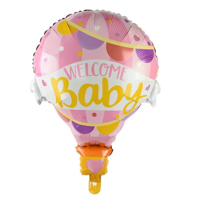 Balon din Folie Metalizata, Flippy, Mini Figurine, Model Balon cu Aer Cald Fetita, Tematica Welcome Baby, 80x62 cm, Ambalaj Individual, Pai Inclus, Umflare cu Aer sau Heliu, Roz [5]