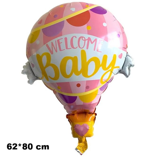 Balon din Folie Metalizata, Flippy, Mini Figurine, Model Balon cu Aer Cald Fetita, Tematica Welcome Baby, 80x62 cm, Ambalaj Individual, Pai Inclus, Umflare cu Aer sau Heliu, Roz [6]