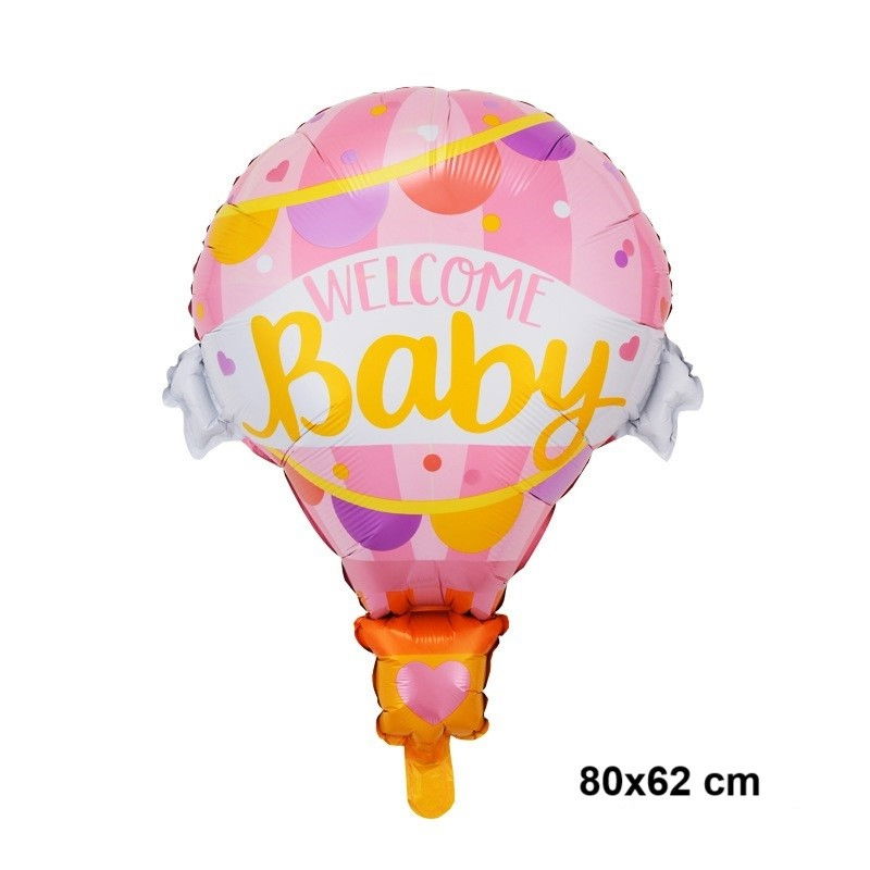 Balon din Folie Metalizata, Flippy, Mini Figurine, Model Balon cu Aer Cald Fetita, Tematica Welcome Baby, 80x62 cm, Ambalaj Individual, Pai Inclus, Umflare cu Aer sau Heliu, Roz [7]
