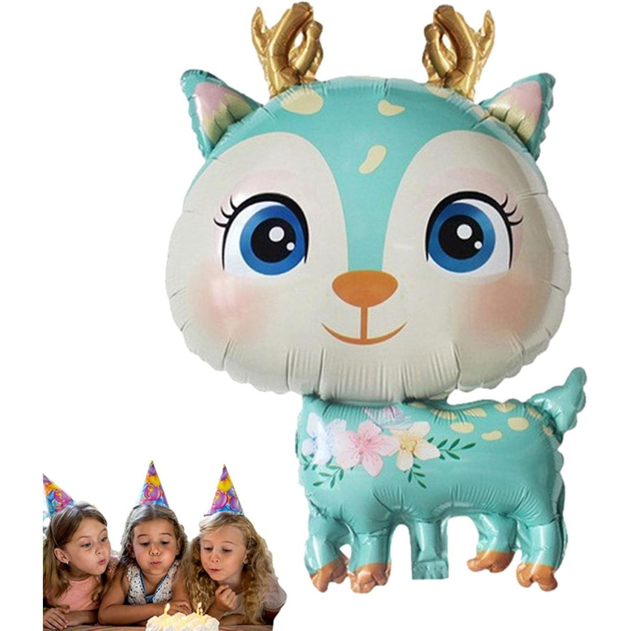 Balon din Folie Metalizata, Flippy, Mini Figurine, Model Cerb, Tematica Aniversare, 49x74.5 cm, Ambalaj Individual, Pai Inclus, Umflare cu Aer sau Heliu, Albastru [6]